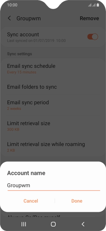 Key in the required name for the email account and press Done.