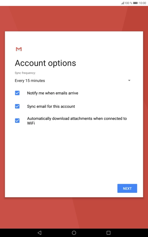 If this screen is displayed, you email account has been recognised and set up automatically. Follow the instructions on the screen to key in more information and finish setting up your tablet.