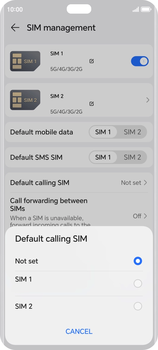 Press the required setting.