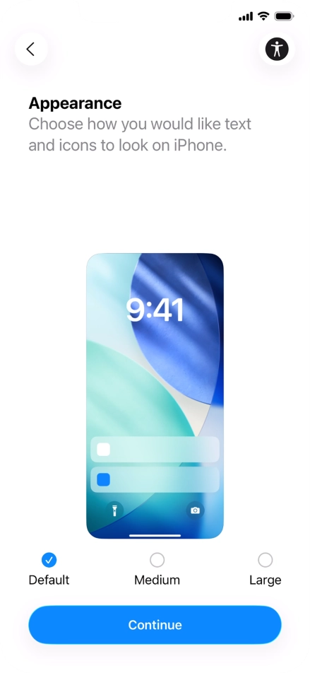 Select the required text and icon size on your phone and press Continue.