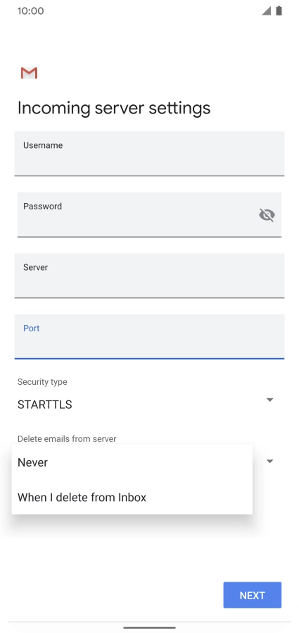 Press Never to keep email on the server when you delete them on your phone.