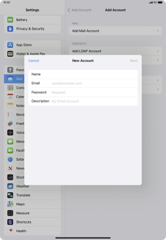 Press Email and key in your email address.