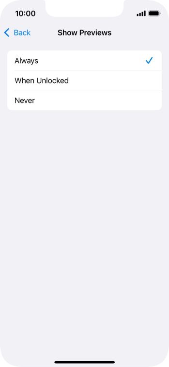 To select notification preview on the lock screen, press Always.