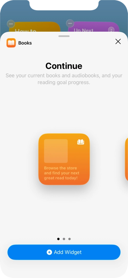 Slide your finger right or left on the screen to select the required widget size.