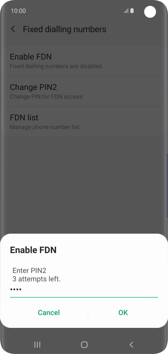 Key in your PIN2 and press OK. The default PIN2 is 0000.
