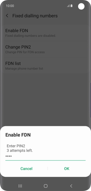 Key in your PIN2 and press OK. The default PIN2 is 0000.