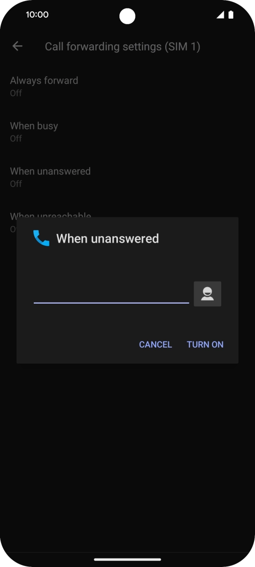 Key in +447953222222 and press TURN ON.