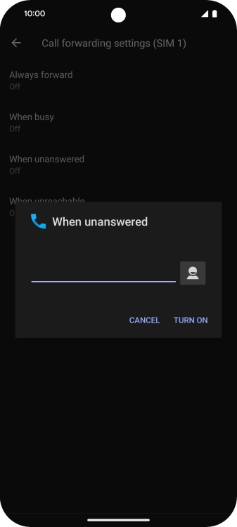 Key in +447953222222 and press TURN ON.