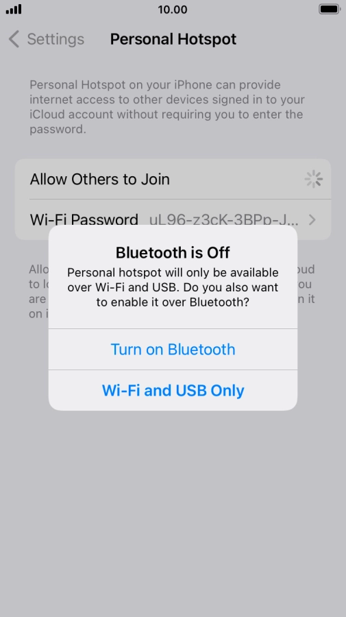If Wi-Fi is turned on, press Wi-Fi and USB Only.