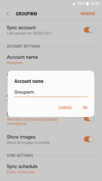 Key in the required name for the email account and press OK.