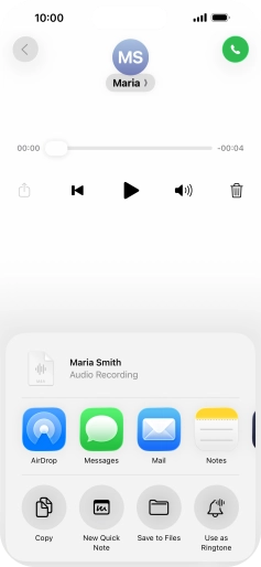 Press the required setting and follow the instructions on the screen to share or save the message.