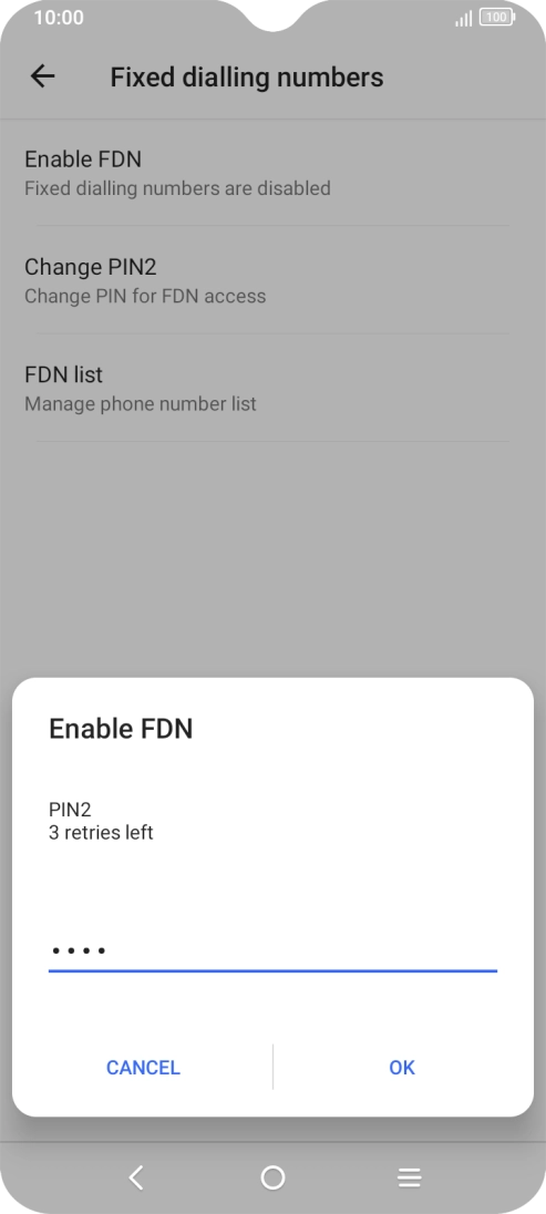 Key in your PIN2 and press OK. The default PIN2 is 0000.