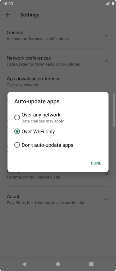 To turn on automatic update of apps using mobile network, press Over any network.