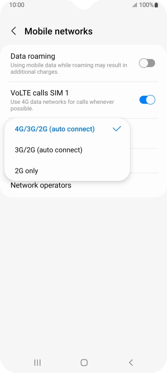 Press the required network mode.