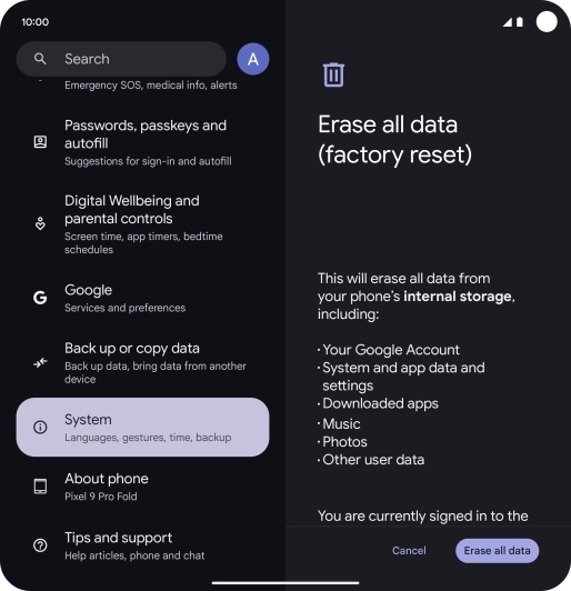 Press Erase all data.
