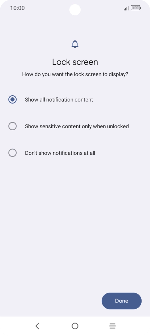 Press the required setting.