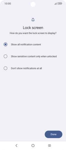 Press the required setting.