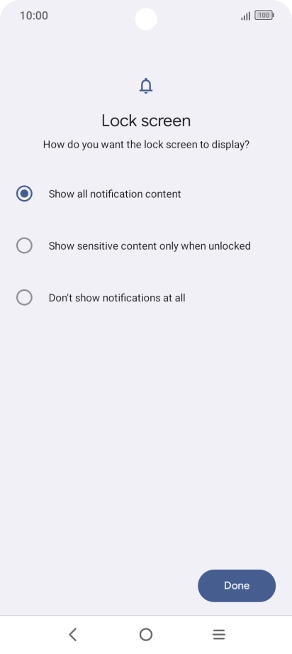 Press the required setting.