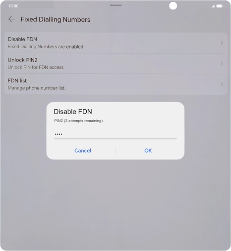 Key in your PIN2 and press OK. The default PIN2 is 0000.