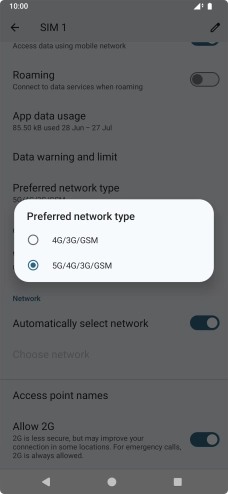 Press the required network mode.
