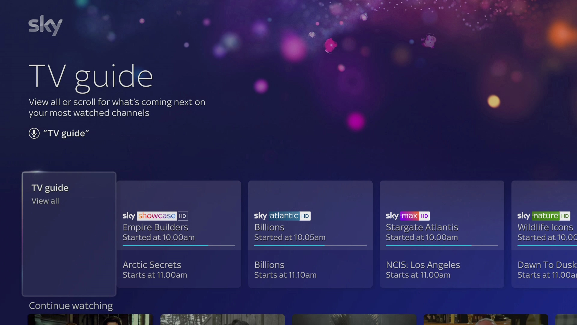 Go to the TV guide and select TV guide View all.