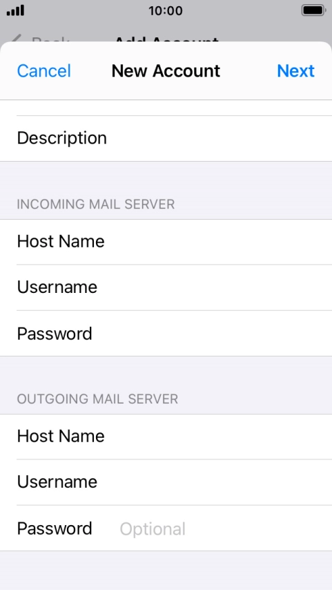 Press Password and key in the password for your email account.