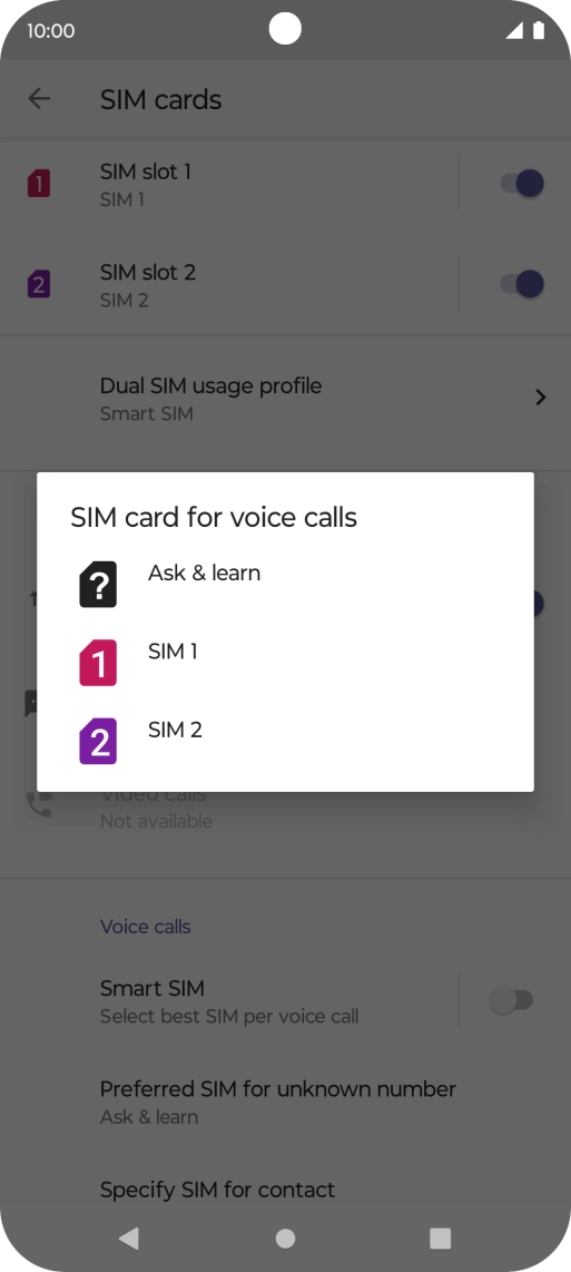Press the required setting.