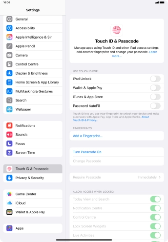 Press Turn Passcode On and key in a lock code of your own choice twice.
