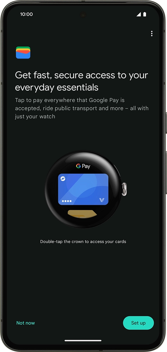 On your phone: Follow the instructions on the screen to set up Google Wallet or press Not now.
