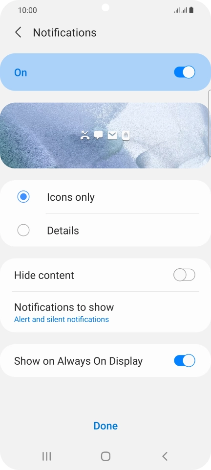 Press the required settings to turn them on or off.
