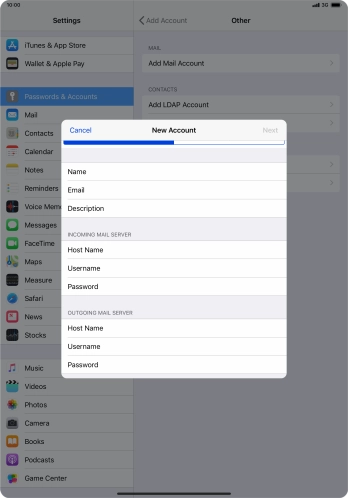 Press Username and key in the username for your email account.