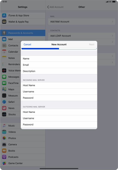 Press Username and key in the username for your email account.