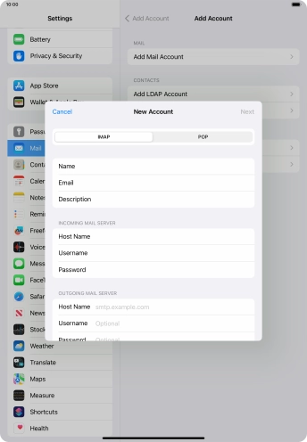Press Host Name and key in the name of your email provider's outgoing server.