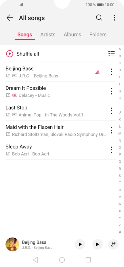 Press the required category and go to the required audio file.