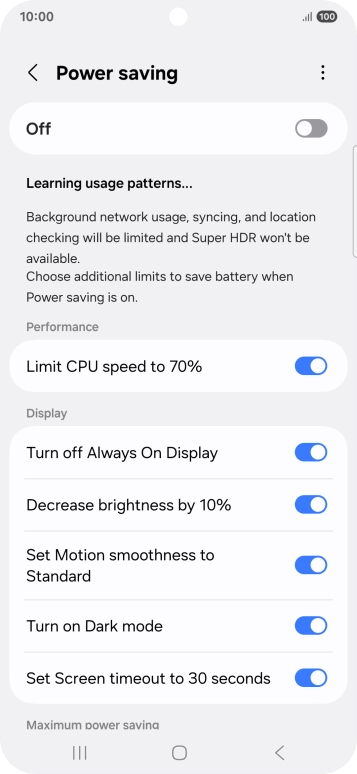 Press the indicators next to the required settings.