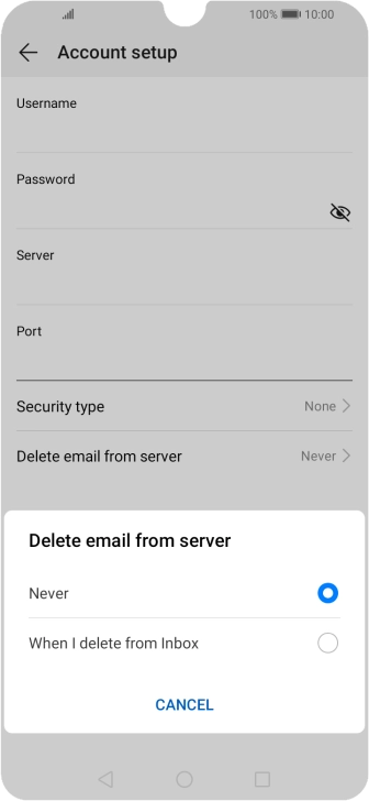 Press Never to keep email on the server when you delete them on your phone.