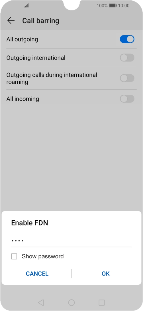 Key in your barring password and press OK.