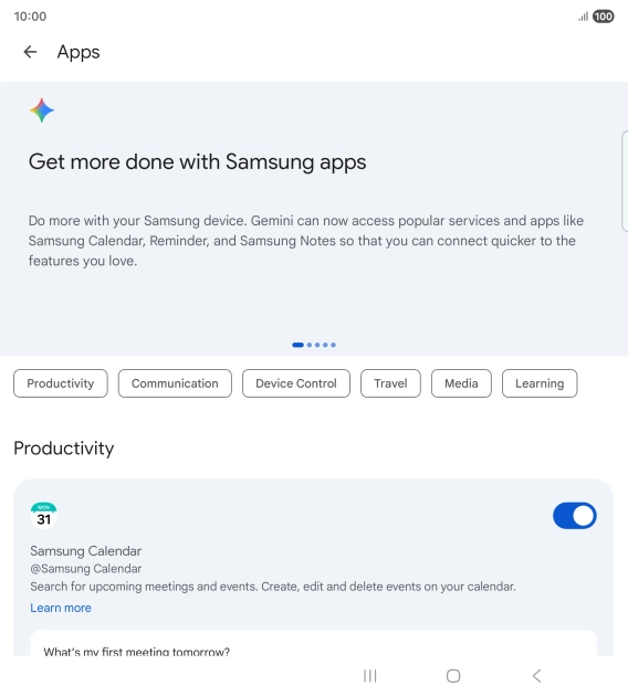 Press the indicator next to the required extension to turn on the function.