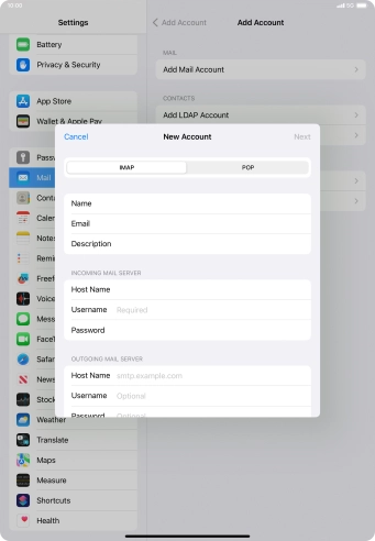 Press Username and key in the username for your email account.