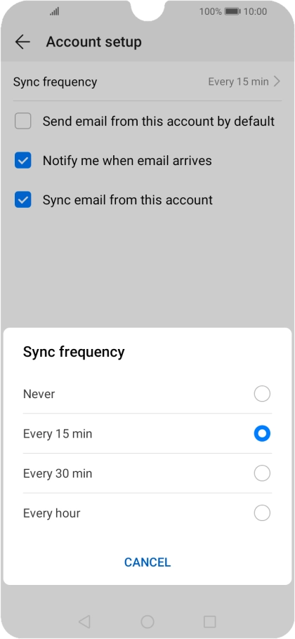 Press the required setting.
