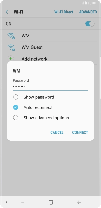Key in the password for the Wi-Fi network and press CONNECT.