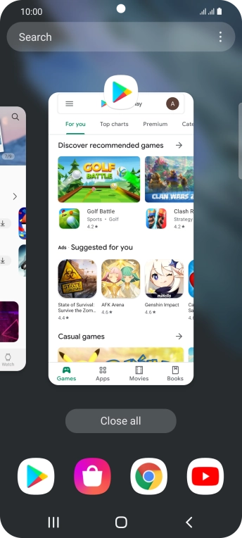 To end one running application, slide your finger upwards on the required application.