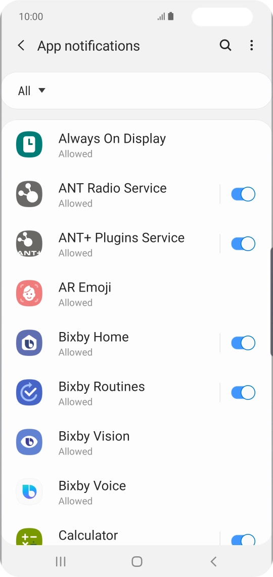 Press the indicator next to the required app to turn the function on or off.