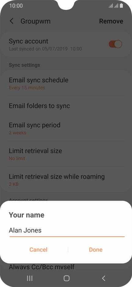 Key in the required sender name and press Done.