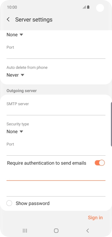 Press the password field and key in the password for your email provider's outgoing server.