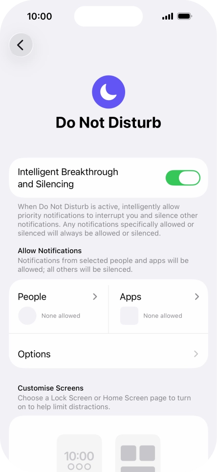 Press People and follow the instructions on the screen to select which contacts you would like to receive calls and notifications from when Do Not Disturb is turned on.