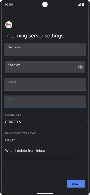 Press Never to keep email on the server when you delete them on your phone.