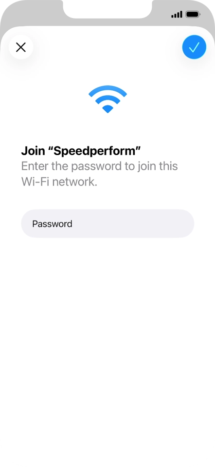 Key in the password for the Wi-Fi network and press the confirm icon.
