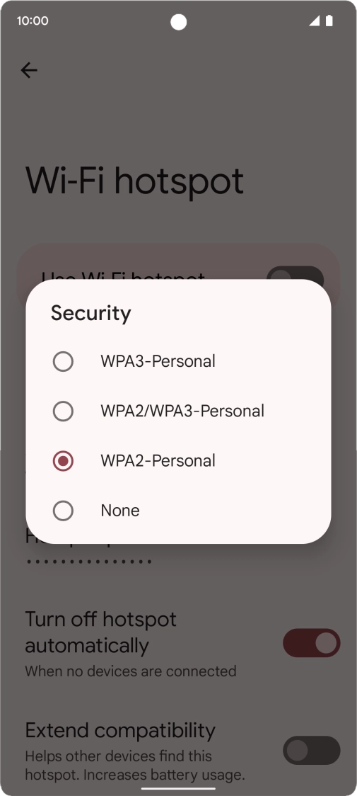 Press WPA3-Personal to password protect your Wi-Fi hotspot.