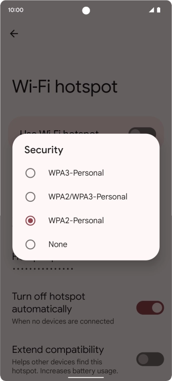 Press WPA3-Personal to password protect your Wi-Fi hotspot.